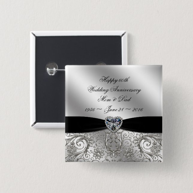 Badge Carré 5 Cm soixantième Bouton d'anniversaire de noces de (Devant & derrière)