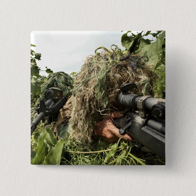 Badge Carré 5 Cm Soldats habillés en costumes ghillie (Devant)