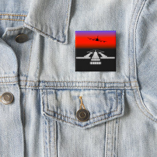 Badge Carré 5 Cm Soleil d'approche de l'avion aux feux de piste Avi