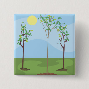Badge Carré 5 Cm Soleil et arbres -