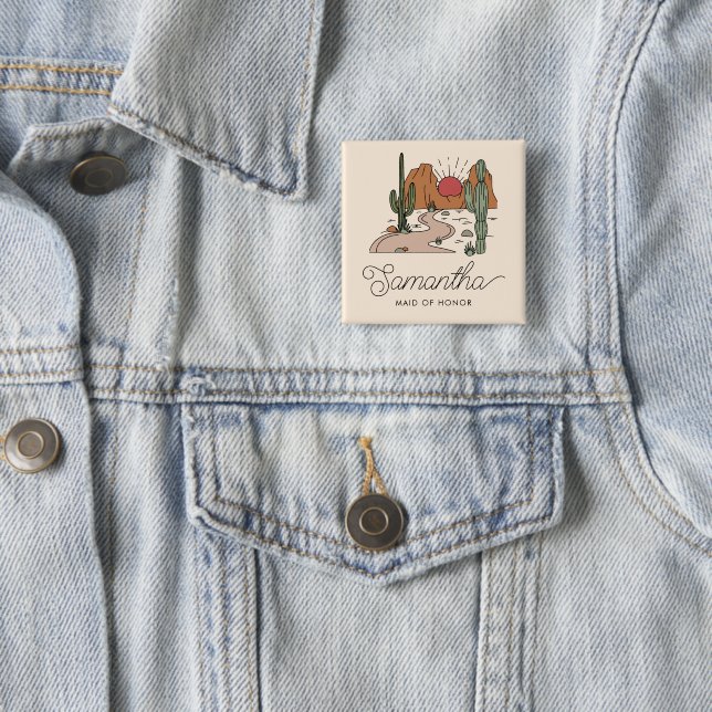 Badge Carré 5 Cm Son Dernier week-end Fiesta Boho Desert Bacheloret (En situation)