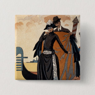 Badge Carré 5 Cm Son et lui, mode Illustration, 1921 (pochoir p