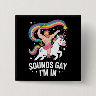 Badge Carré 5 Cm Son Gay Je Suis En Homme Portant Jupe Licorne LGBT
