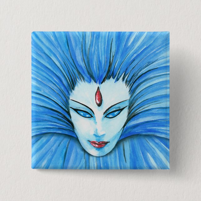 Badge Carré 5 Cm Sorcière bleue (Devant)