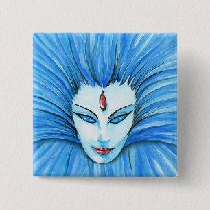 Badge Carré 5 Cm Sorcière bleue