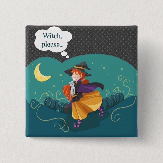 Badge Carré 5 Cm Sorcière mignonne (Devant)