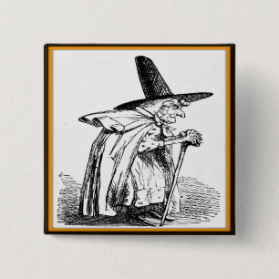 Badge Carré 5 Cm Sorcière vintage de Halloween marchant avec le