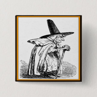 Badge Carré 5 Cm Sorcière vintage de Halloween marchant avec le