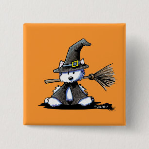 Badge Carré 5 Cm Sorcière Westie KiniArt Halloween