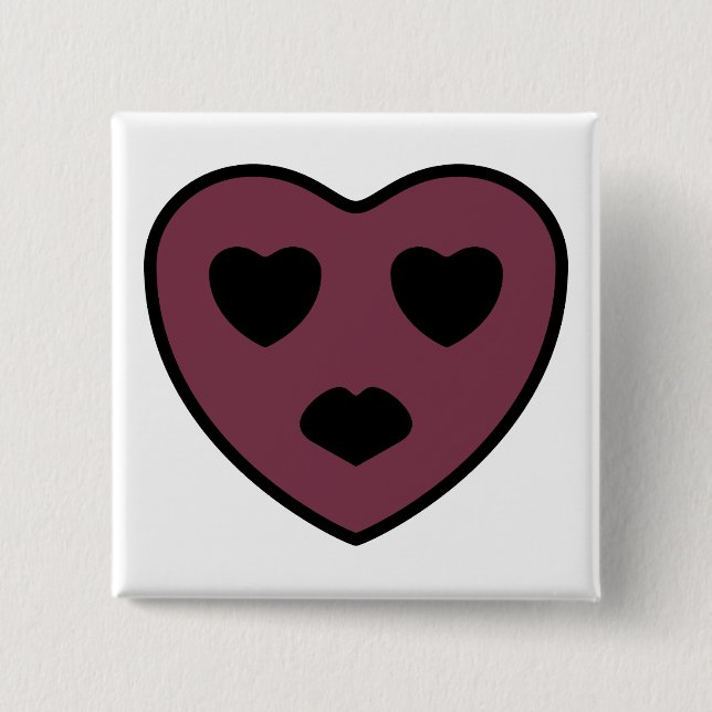Badge Carré 5 Cm Sortie visage coeur (Devant)