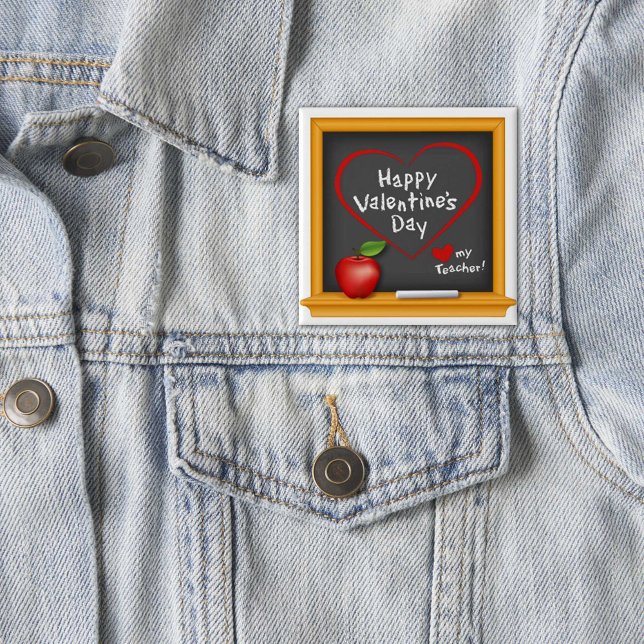 Badge Carré 5 Cm Souhaitez à votre Heureuse Sainte-Valentin enseign (Wish your Teacher Happy Valentine's Day! Button!)