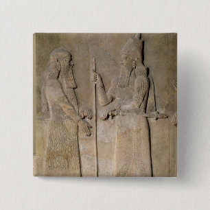 Badge Carré 5 Cm Soulagement dépeignant Sargon II et un vizir