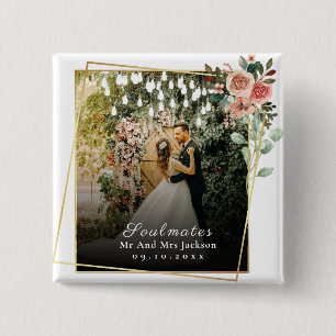 Badge Carré 5 Cm Soulmates I Love You mariage Photo Valentine