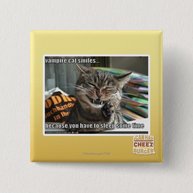 Badge Carré 5 Cm sourires de chat de vampire (Devant)