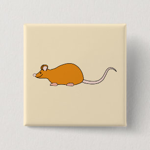 Badge Carré 5 Cm Souris d'animal familier. Couleur de cannelle