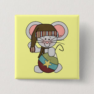 Badge Carré 5 Cm Souris de Noël avec l'ornement