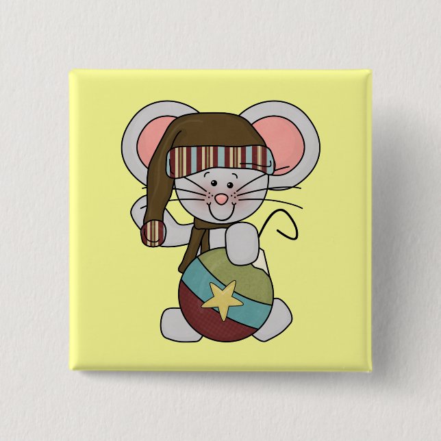 Badge Carré 5 Cm Souris de Noël avec l'ornement (Devant)