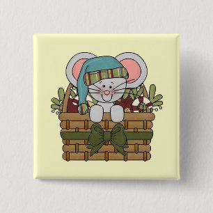Badge Carré 5 Cm Souris de Noël dans le panier