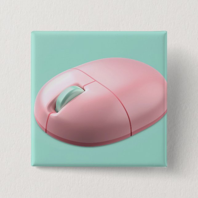 Badge Carré 5 Cm souris d'ordinateur sans fil rose (Devant)