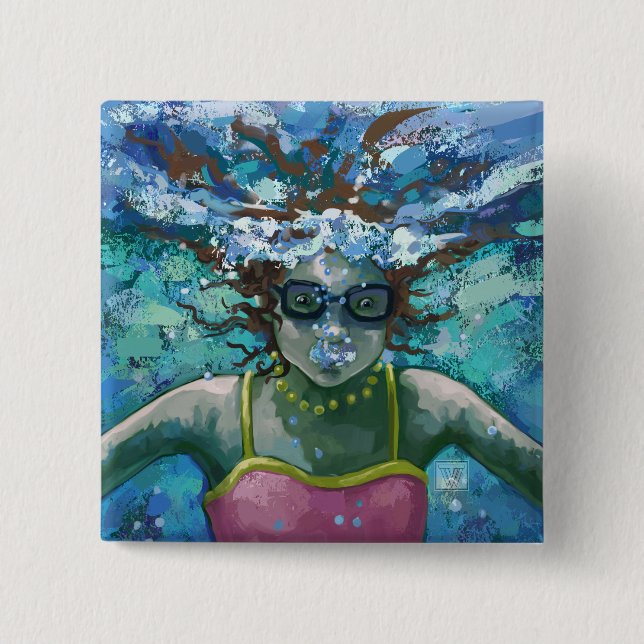 Badge Carré 5 Cm Sous la nage aquatique (Devant)