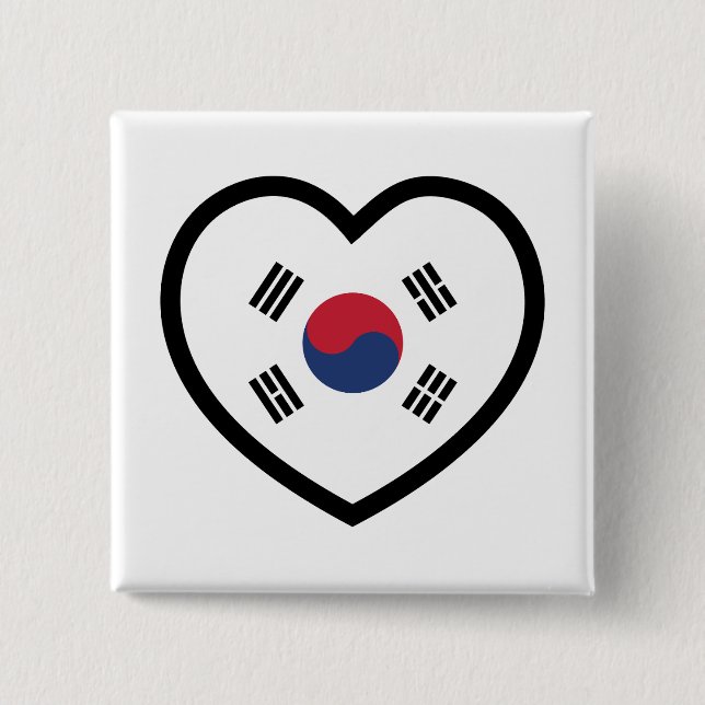 Badge Carré 5 Cm South Korea Flag Heart (Devant)
