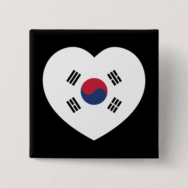 Badge Carré 5 Cm South Korea Flag Heart (Devant)