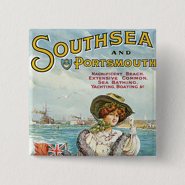 Badge Carré 5 Cm Southsea et Portsmouth (Devant)