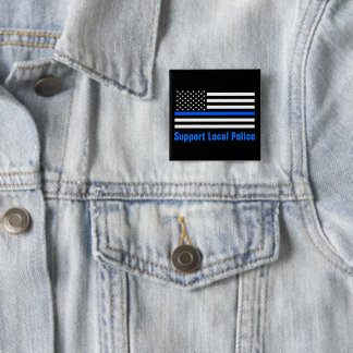 Badge Carré 5 Cm Soutien à la ligne bleue mince de la police locale