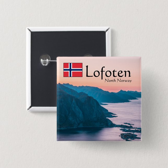 Badge Carré 5 Cm Souvenir des Lofoten Norvège (Devant & derrière)