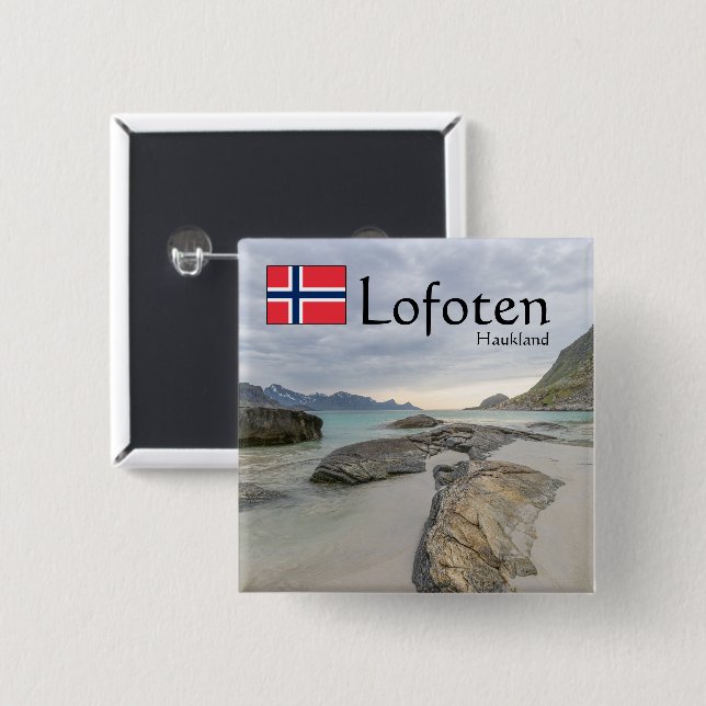 Badge Carré 5 Cm Souvenir Haukland (Devant & derrière)