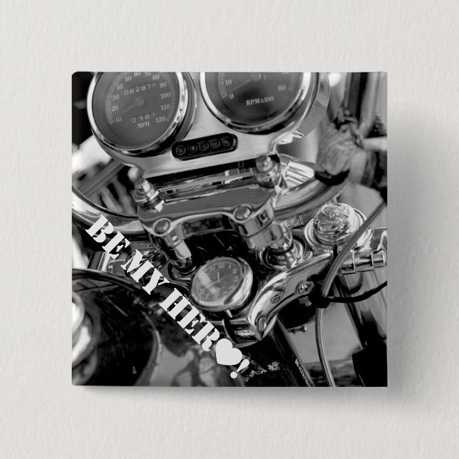 Badge Carré 5 Cm Soyez mon héros ! Vrroom ! ! Bouton (Devant)