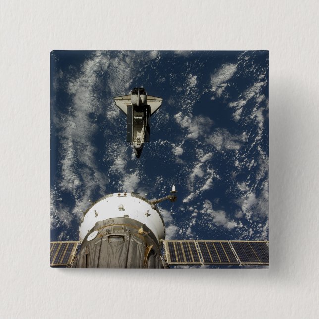Badge Carré 5 Cm Space Shuttle Endeavor et un vaisseau Soyuz (Devant)