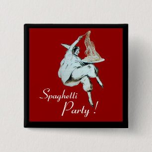 Badge Carré 5 Cm SPAGHETTI PARTY ITALIAN KITCHEN, RESTAURANT rouge