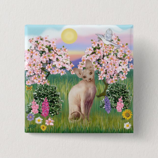 Badge Carré 5 Cm Sphynx Chat 1 - Blossoms (Devant)