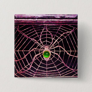 Badge Carré 5 Cm SPIDER ET WEB Vert Émeraude Noir