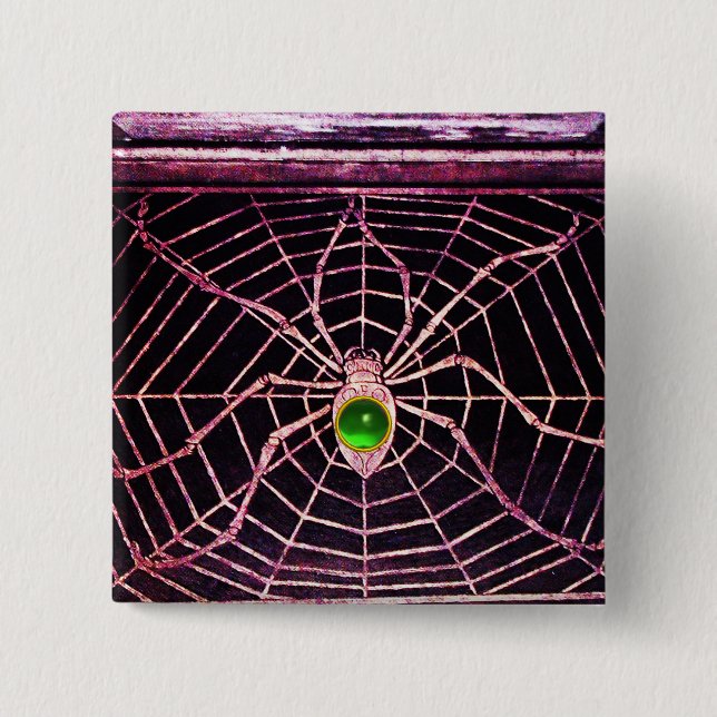 Badge Carré 5 Cm SPIDER ET WEB Vert Émeraude Noir (Devant)