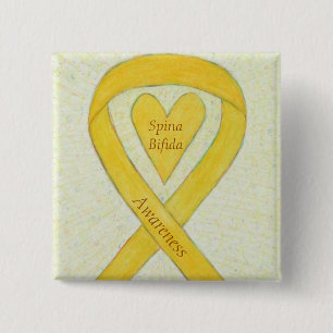 Badge Carré 5 Cm Spina Bifida Jaune Sensibilisation au Coeur Épingl