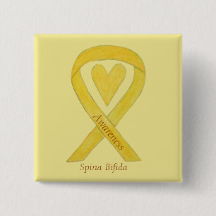Badge Carré 5 Cm Spina Bifida Jaune Sensibilisation au Coeur Épingl