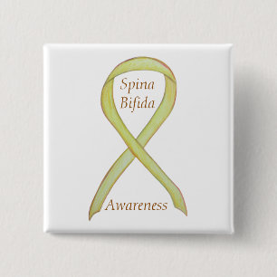 Badge Carré 5 Cm Spina Bifida Sensibilisation Jaune Épingles à ruba