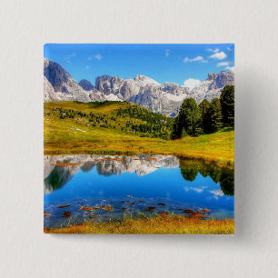 Badge Carré 5 Cm Spring Green Mountain Photo Lac Spring Mountain
