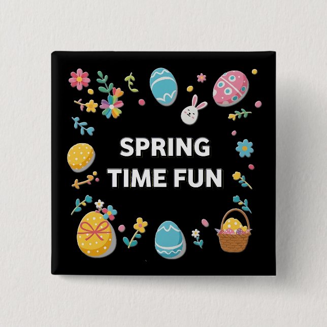 Badge Carré 5 Cm Spring Time Fun Easter | Pascua Primavera (Devant)