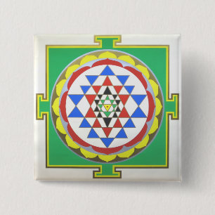 Badge Carré 5 Cm Sri Yantra Géométrie Sacrée - Couleurs Exactes