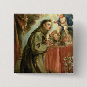 Badge Carré 5 Cm St Anthony de Padoue adorant l'enfant du Christ