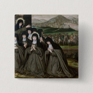 Badge Carré 5 Cm St Claire avec sa soeur, Agnès et nonnes