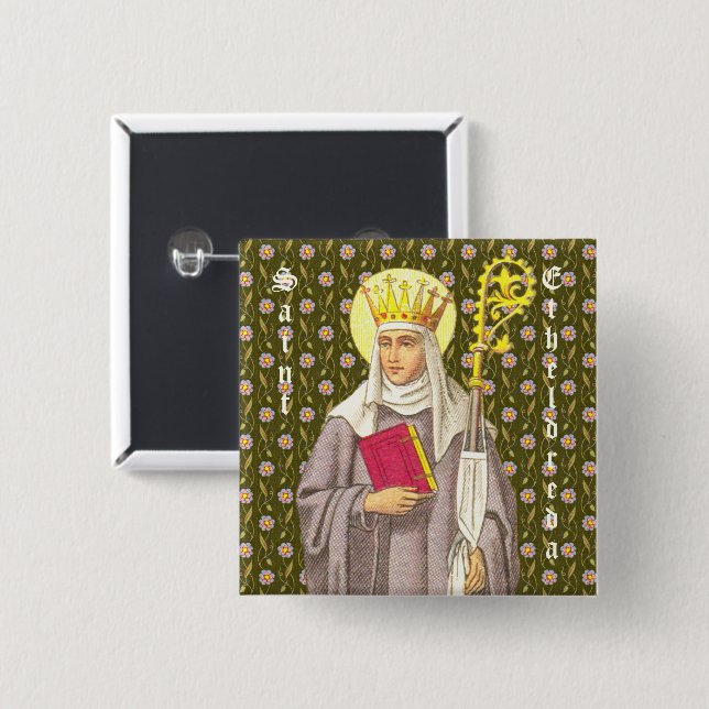 Badge Carré 5 Cm St. Etheldreda (Audrey) (P 003) (Devant & derrière)