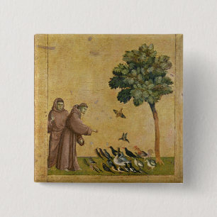 Badge Carré 5 Cm St Francis d'Assisi prêchant aux oiseaux