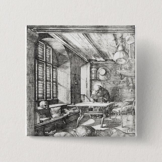 Badge Carré 5 Cm St Jerome dans son étude, 1514 (Devant)