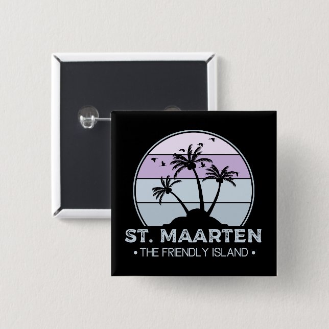 Badge Carré 5 Cm St. Maarten The friendly Island retro Sint Martin (Devant & derrière)