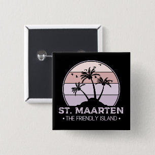 Badge Carré 5 Cm St Martin Le sympathique rétro de l'île Sint Marti
