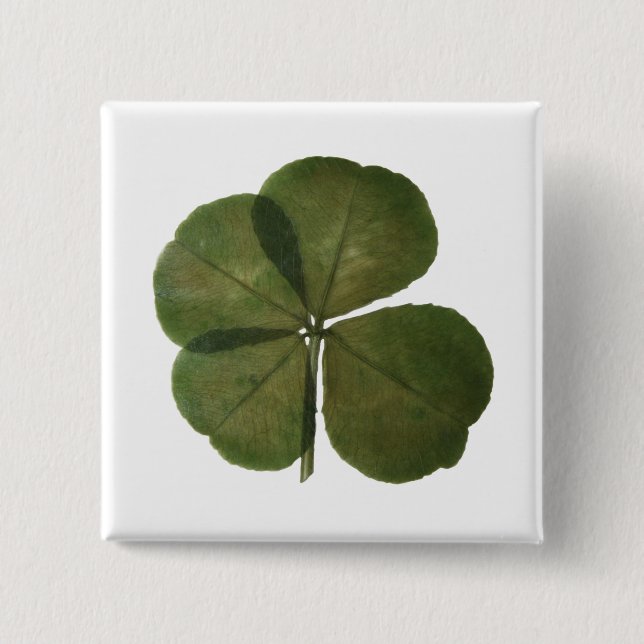 Badge Carré 5 Cm St Patrick Real 4 Leaf Clover Obtenez Lucky Button (Devant)